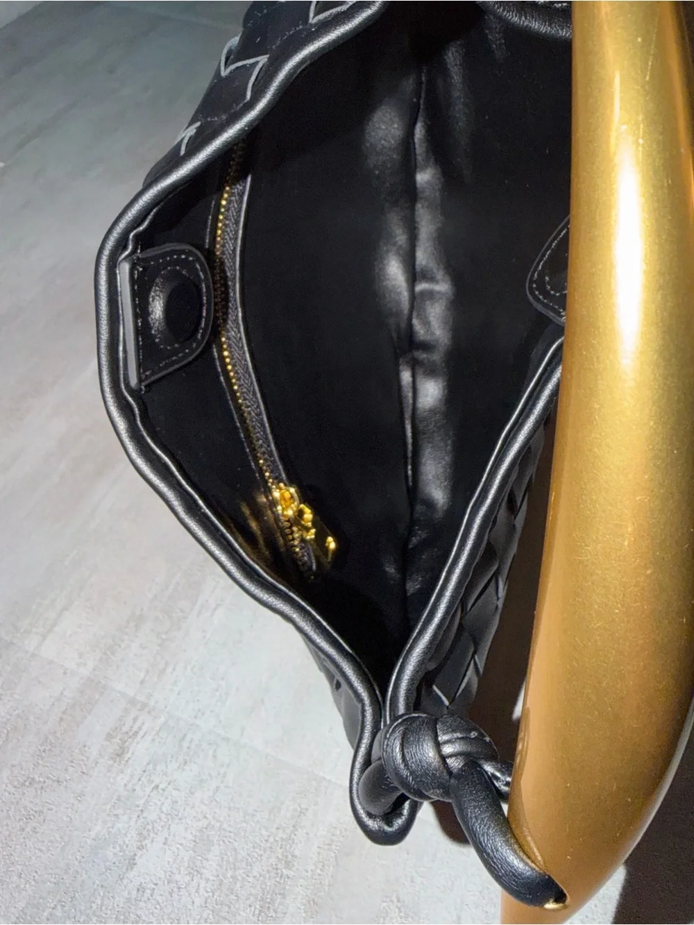 Black Woven Faux Leather with Top Gold Handle - Picture 8 of 9